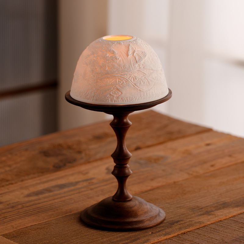 Collectible Vintage Matches - Vintage Walnut Candle Holder with Bone