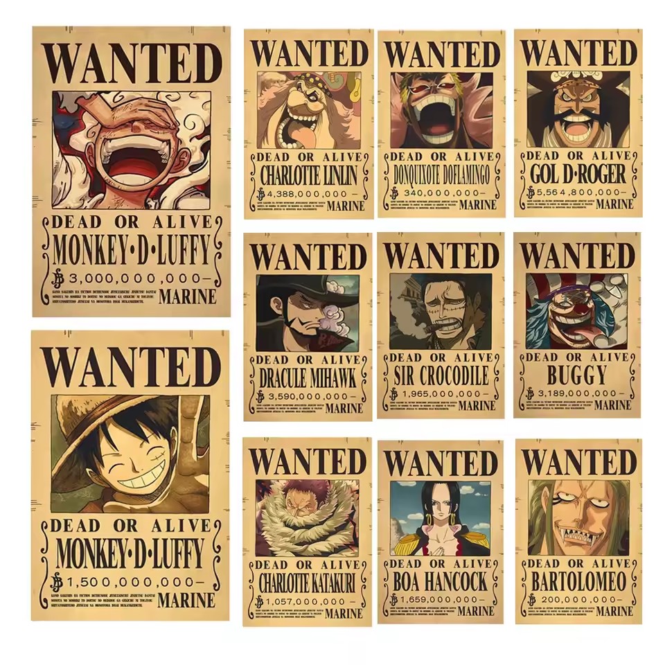 Vintage Collectible Cards - Anime One Piece Bounty Wanted Posters