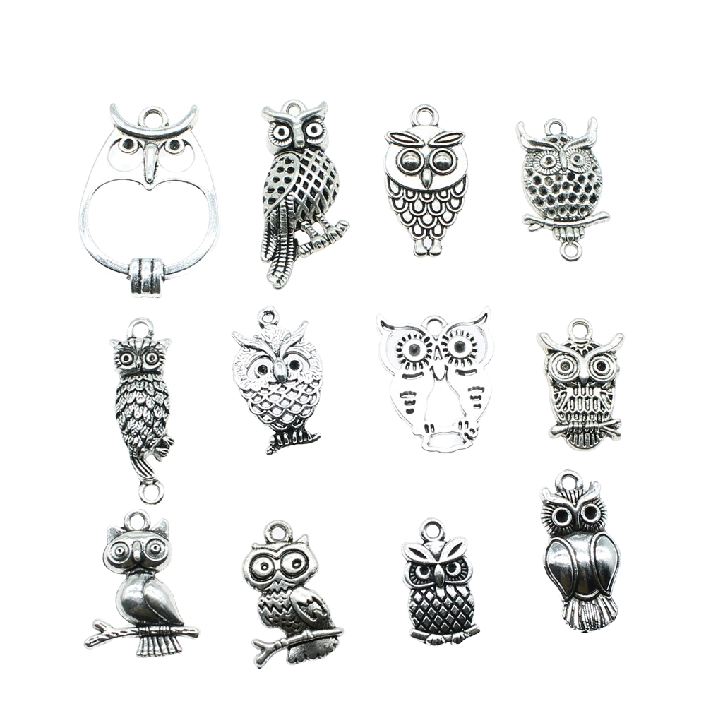 10pcs Charms Owl Antique Silve - đánh giá và giá Vintage Collectible Item